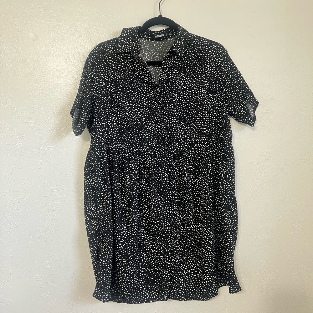 MISSGUIDED Black & White Dalmatian Print Oversized Shirt Smock Dress
